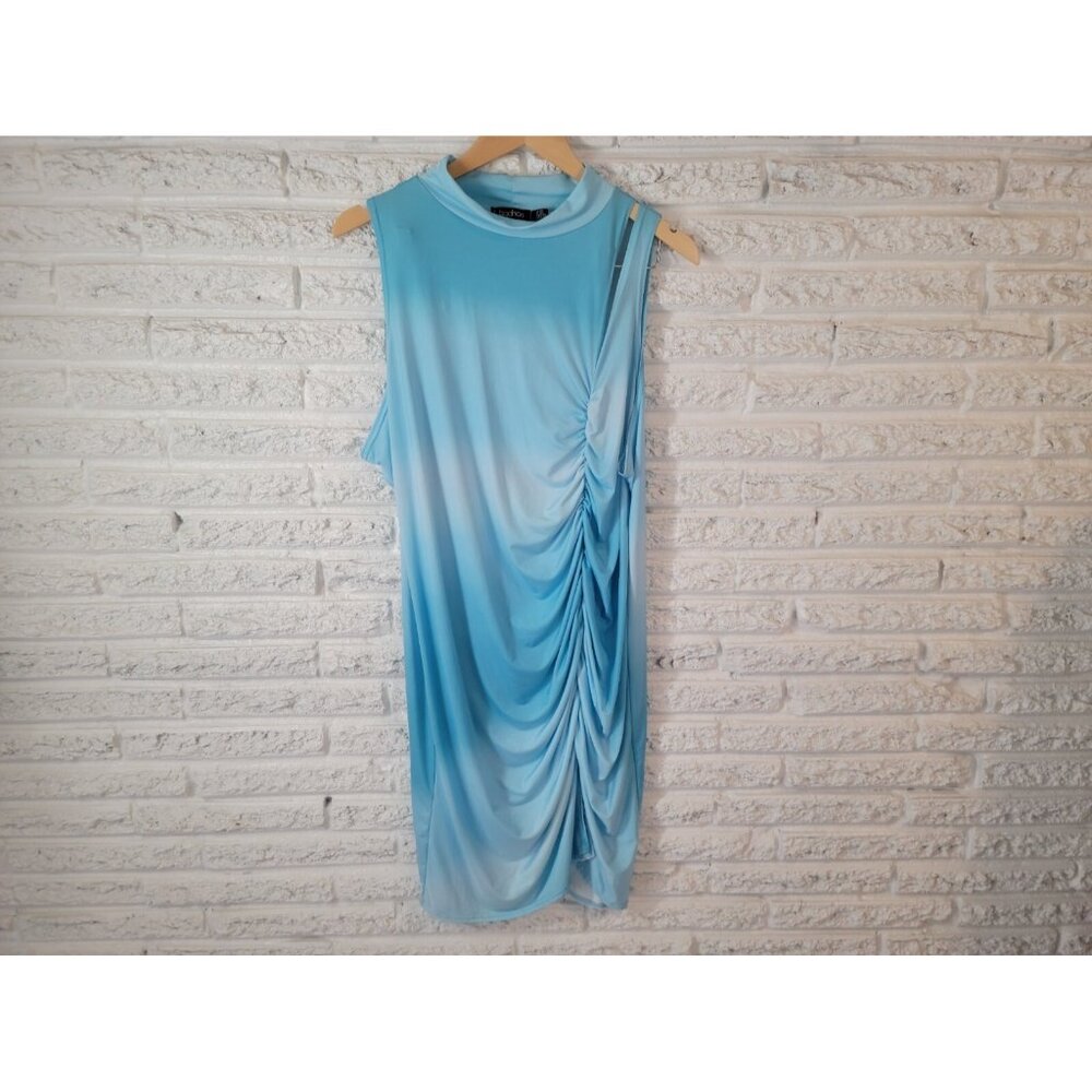 Boohoo Plus Size 20 22 Blue Cut Out Slit High Neck Sleeveless Mini Dress BLU262E